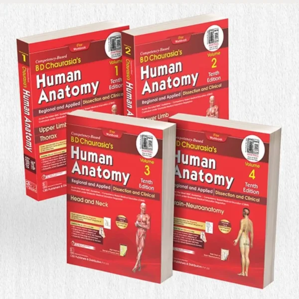 BD Chaurasia’s Human Anatomy, 4 Volumes set with free Workbooks and BDC’s Human Anatomy e-books